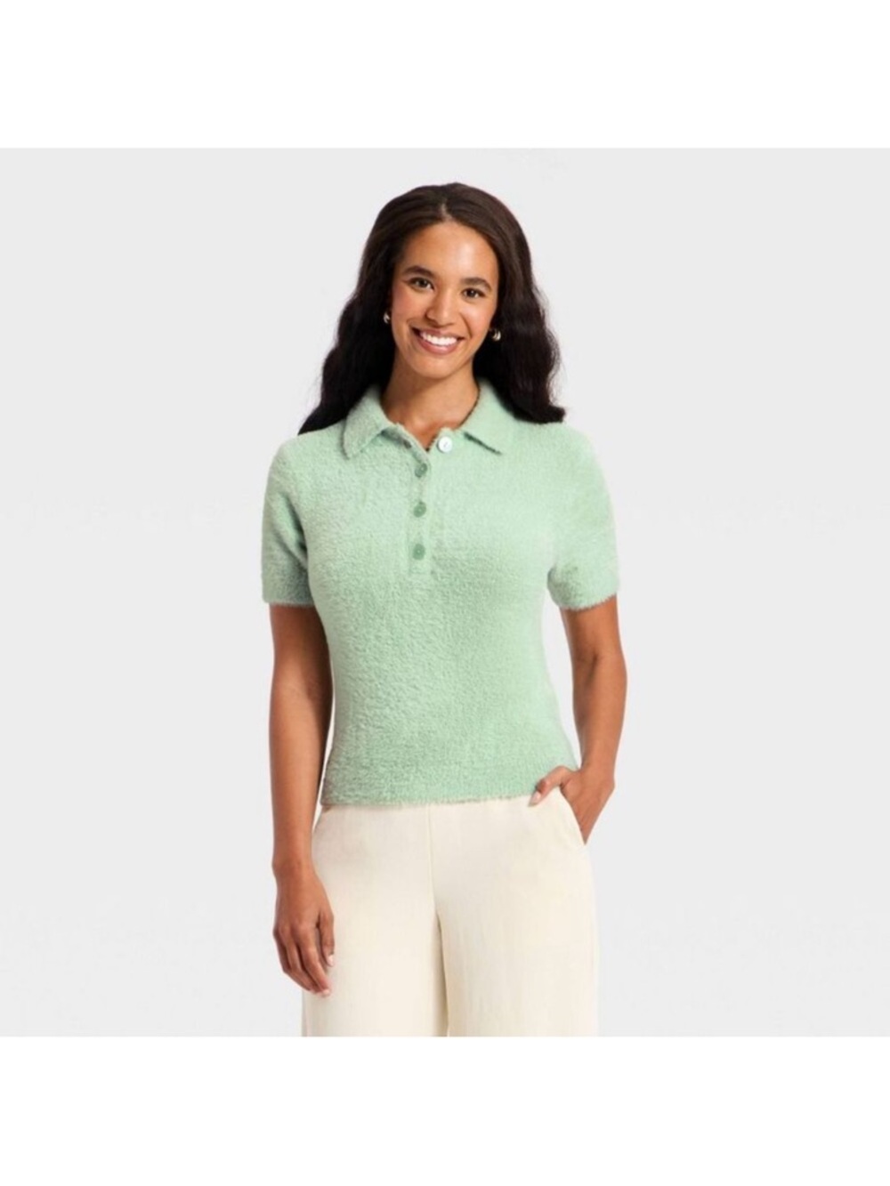 a new day Mint Green Short-Sleeve Polo Sweater